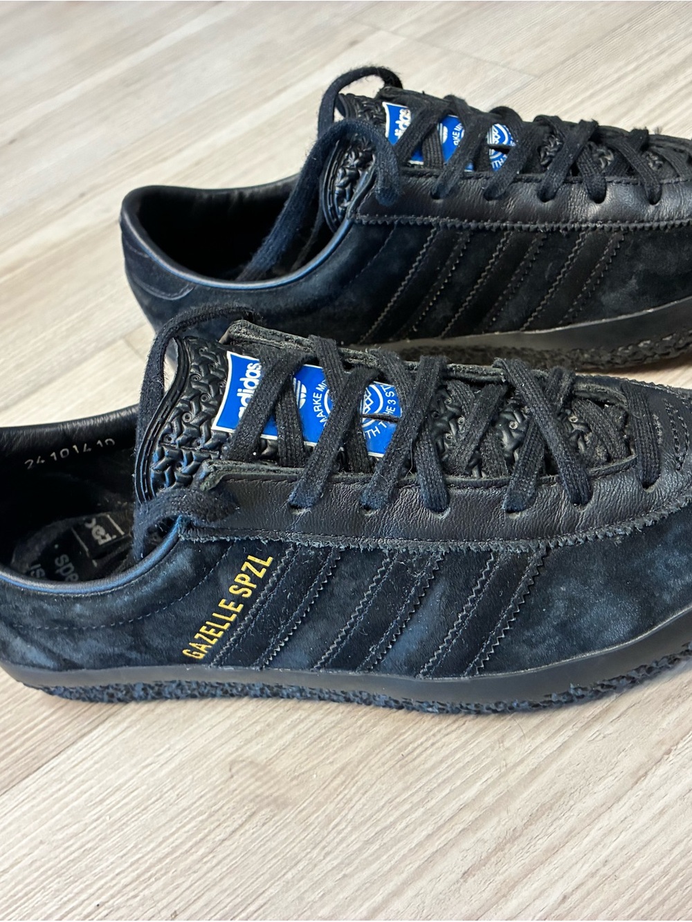 adidas Gazelle SPZL Black Suede Sneakers with Gold Branding